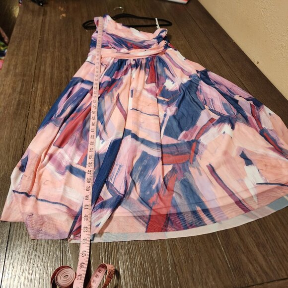 Maggy London Abstract Pastel One Shoulder Midi Dress Size 10, Zipper sticks - Picture 2 of 11